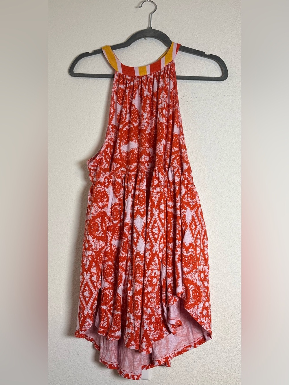 Sleeveless Red Print Halter Swing Top - Picture 2 of 6